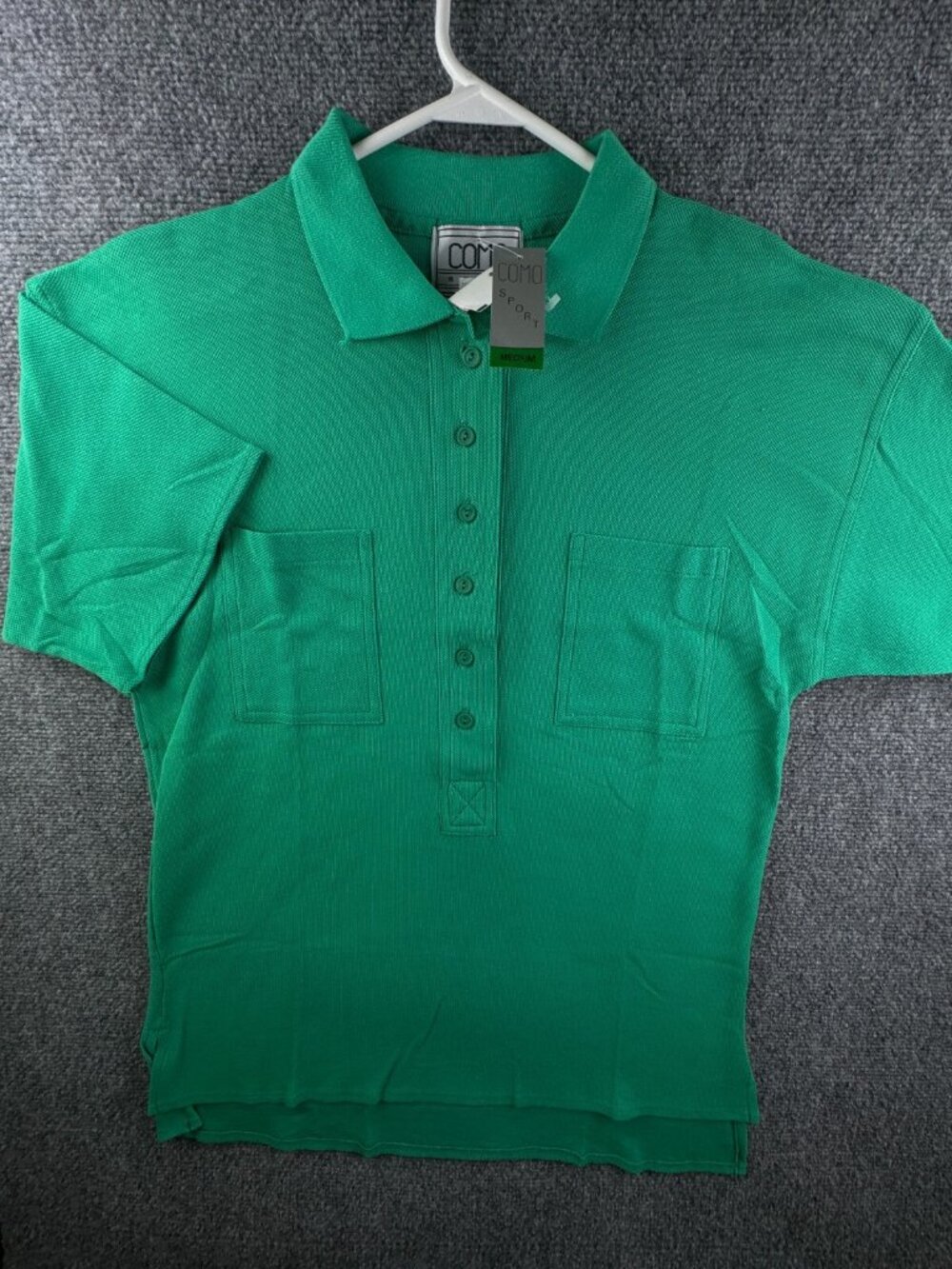 VTG NOS Como Sport USA Made Polo Shirt Green Adult Half Button Up W/ Pockets